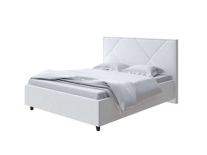 Кровать Tessera Grand 80x190 Ткань: Велюр Teddy Снежный - Мягкая кровать с высоким изголовьем и стильными ножками из массива бука