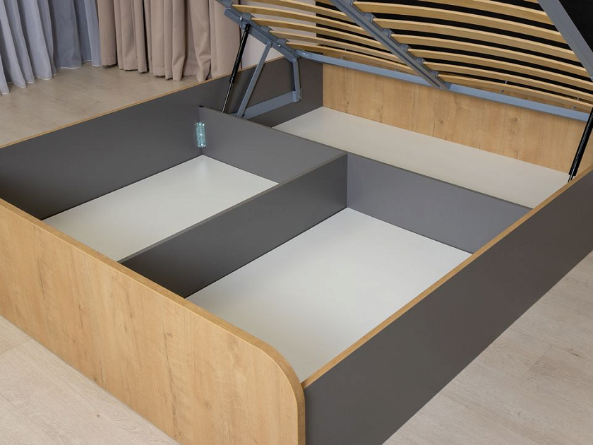 Кровать Way Plus с подъемным механизмом 180x190 ЛДСП Бунратти/Вулканический серый - Кровать в эко-стиле с глубоким бельевым ящиком