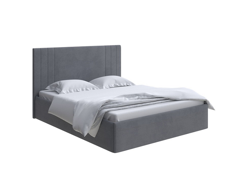 Кровать Liberty 160x200 Ткань: Велюр Ultra Мокрый асфальт - Аккуратная мягкая кровать в обивке из мебельной ткани