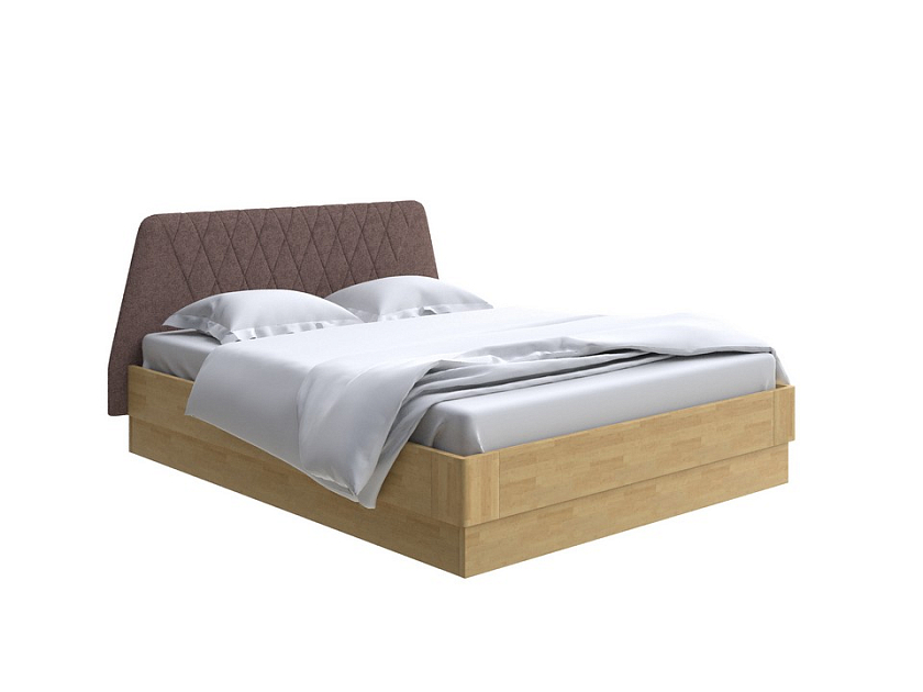 Кровать Lagom Hill Wood с подъемным механизмом 140x190 Ткань/Массив (береза) Levis 37 Шоколад/Масло-воск Natura (береза) - Кровать со встроенным основанием. 