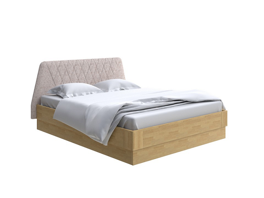 Кровать Lagom Hill Wood с подъемным механизмом 140x200 Ткань/Массив (береза) Levis 14 Бежевый/Масло-воск Natura (береза) - Кровать со встроенным основанием. 