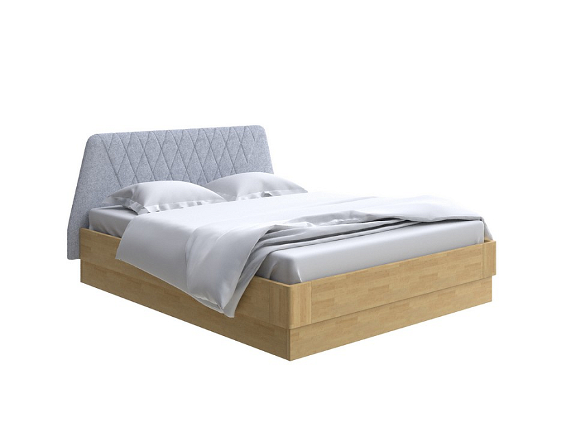 Кровать Lagom Hill Wood с подъемным механизмом 200x200 Ткань/Массив (береза) Levis 83 Светло-Серый/Масло-воск Natura (Береза) - Кровать со встроенным основанием. 