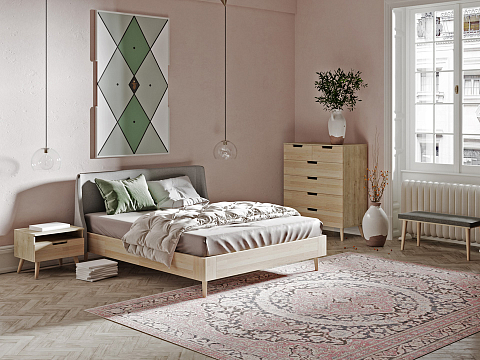 Кровать с мягким изголовьем Lagom Side Wood - Оригинальная кровать без встроенного основания из массива сосны с мягкими элементами.