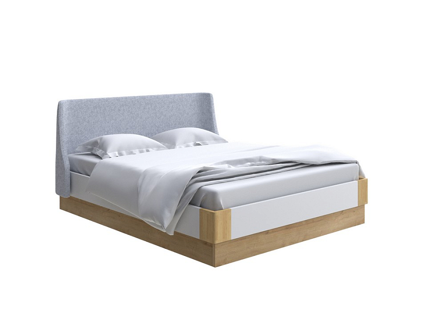 Кровать Lagom Side Chips с подъемным механизмом 200x200 ЛДСП+ткань Levis 83 Светло-Серый/ЛДСП Белый Жемчуг/Масло-воск Natura (Береза) - Кровать со встроенным ПМ механизмом. 