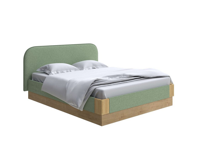 Кровать Lagom Plane Soft с подъемным механизмом 200x200 Ткань/Массив (береза) Лама Авокадо/Масло-воск Natura (Береза) - Кровать с ПМ. 
