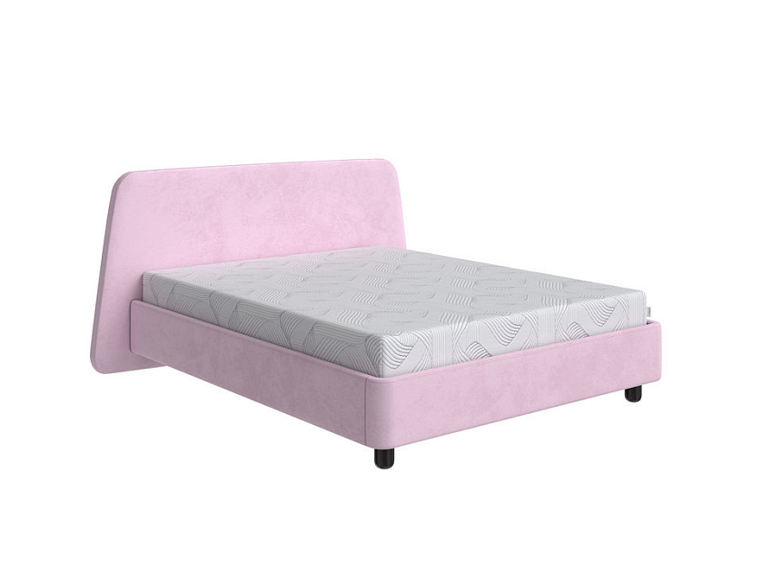 Кровать Sten Berg 80x190 Ткань/Массив (береза) Teddy 027 Розовый фламинго/Венге - Симметричная мягкая кровать.
