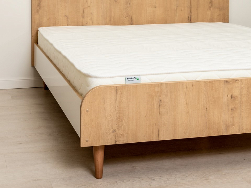 Кровать Way 160x200 ЛДСП Дуб Кантербери/Белый Жемчуг - Компактная корпусная кровать на деревянных опорах