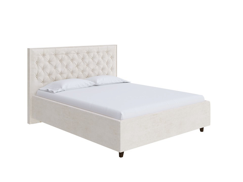 Кровать Teona Grand 80x190 Ткань: Велюр Casa Лунный - Кровать с увеличенным изголовьем, украшенным благородной каретной пиковкой.