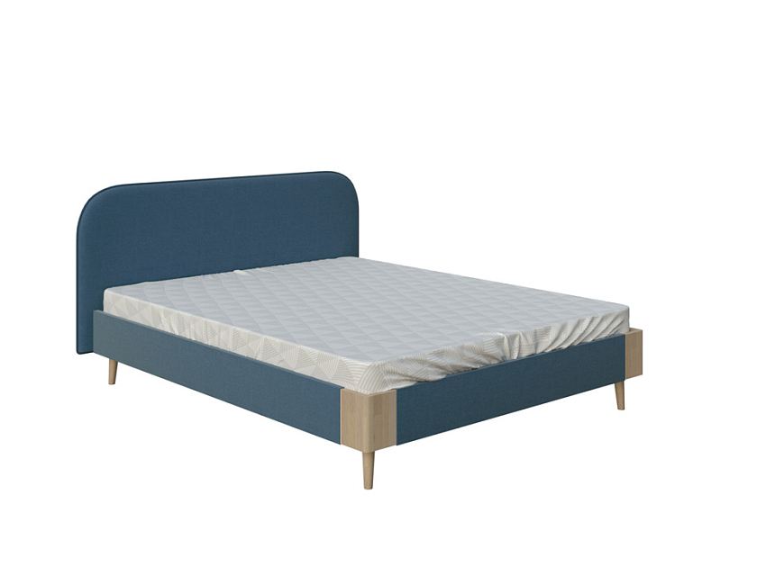 Кровать Lagom Plane Soft 160x200 Ткань/Массив (бук) Лама Индиго/Масло-воск Natura (Бук) - Оригинальная кровать в обивке из мебельной ткани.