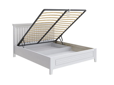 Коричневая кровать Olivia с подъемным механизмом - Кровать с подъёмным механизмом из массива с контрастной декоративной планкой.