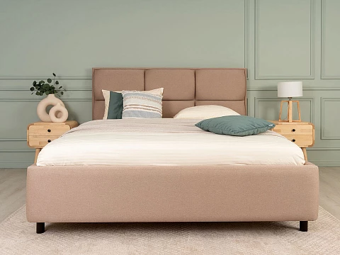 Бежевая кровать Malina - Изящная кровать без встроенного основания из массива сосны с мягкими элементами.