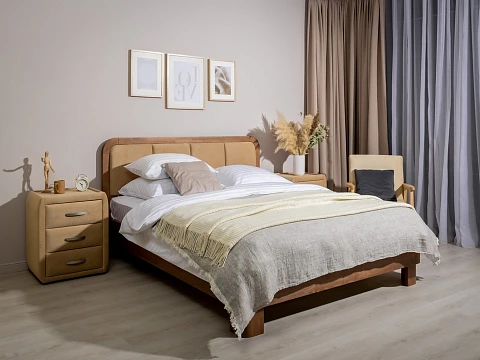 Кровать 200х200 Hemwood - Кровать из натурального массива сосны с мягким изголовьем