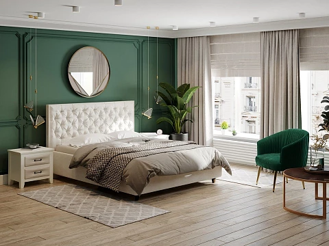 Кровать классика Teona Grand - Кровать с увеличенным изголовьем, украшенным благородной каретной пиковкой.